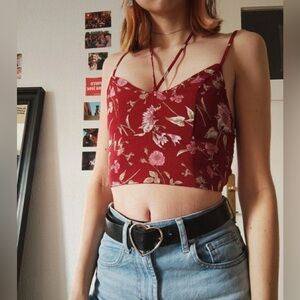 American Eagle Outfitters Maroon Floral Crop Top.  Sz S
